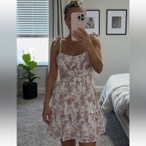 Tie-Shoulder Floral Mini Dress in Blush Cream